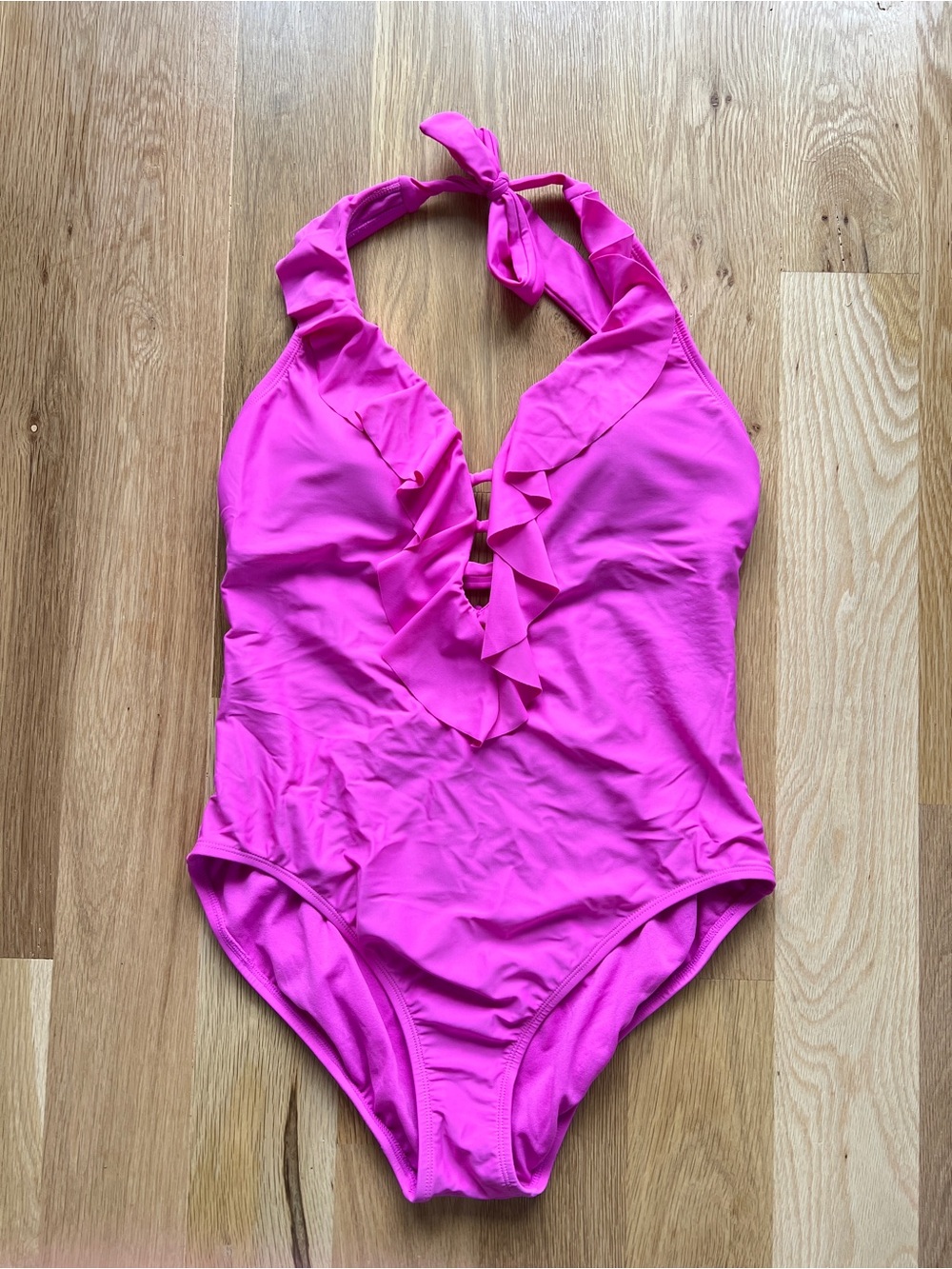 Bleu Rod Beattie Hot Pink Ruffle Halter One-Piece Swimsuit - Size 12